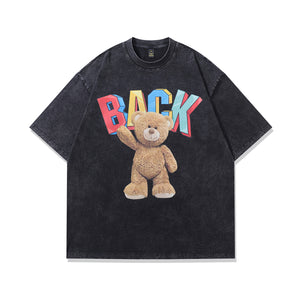 Teddy t-shirt bear print tee cute cartoon y2k top in vintage grey