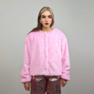 Collarless faux fur coat pastel pink fuzzy trench hairy crop jacket detachable sleeves handmade fluffy party overcoat fluffy festival set