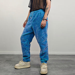 Chameleon faux fur joggers blue luminous fleece pants color changing trousers psychedelic bottoms handmade rave festival set