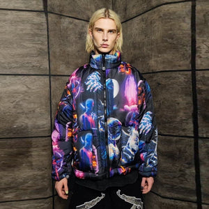 Psychedelic bomber jacket handmade detachable raver puffer