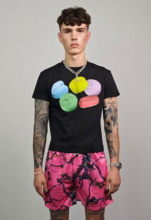 Forest print shorts pink mesh board cropped leaves pants