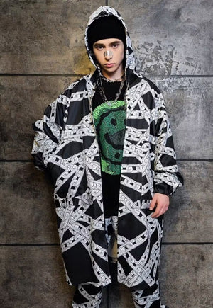 Chain print jacket handmade barbered wire windbreaker black