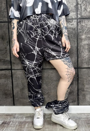 Spider web joggers detachable handmade Goth shorts rap pants