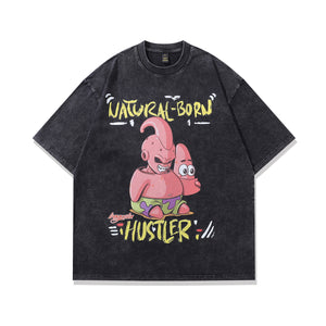 Funny anime t-shirt monster print tee Japanese cartoon top in vintage grey