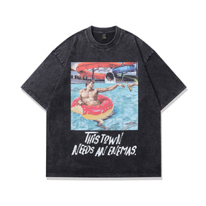 Holiday t-shirt party monster tee Y2k raver top in vintage grey