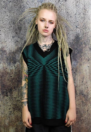 Check print sleeveless sweater chess board pattern top green