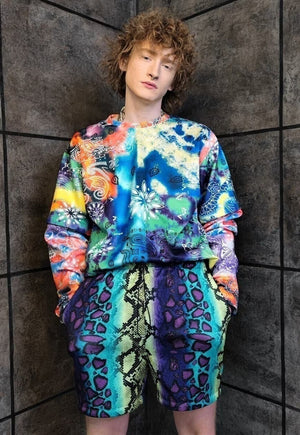 Tie-dye snake shorts handmade python overalls acid purple