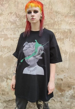 Snake print tee paint splash raver t-shirt angel top black