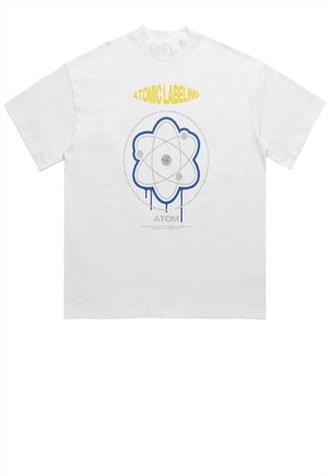 Atom print t-shirt science geek tee retro raver top in white