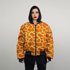 Giraffe bomber animal print jacket orange wildlife reversible college varsity detachable sleeves handmade raver puffer tribal African coat