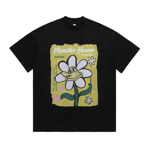 Floral t-shirt vintage poster print tee 70s hippie top black