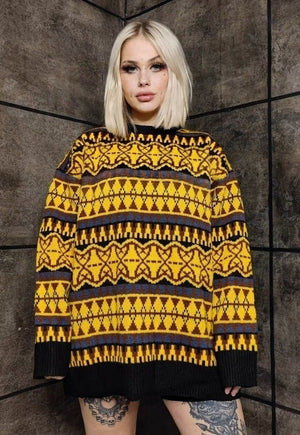 Baroque sweater 90s pattern chunky knit jumper black yellow