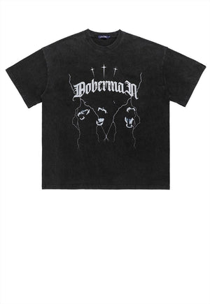 Doberman print t-shirt grunge tee retro Pinscher top black