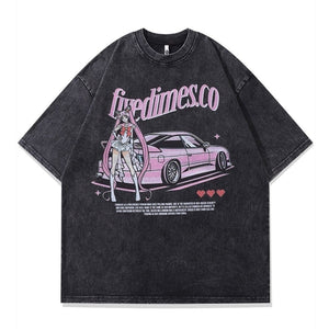 Anime t-shirt Japanese top in vintage grey