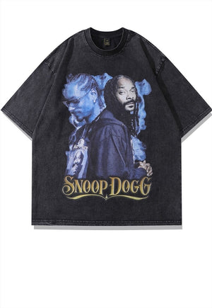 Rapper print t-shirt hip-hop tee vintage wash skate top grey