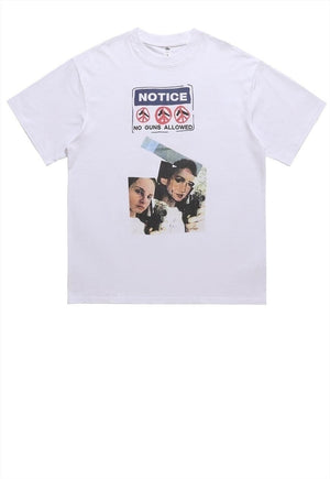 Peace print t-shirt retro anti guns tee grunge punk top