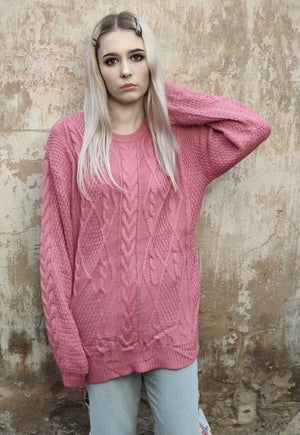 Cable knitwear sweater fluorescent knitwear jumper in pink