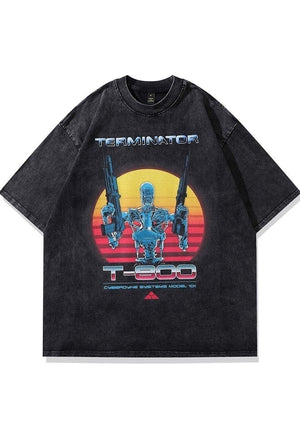 Terminator t-shirt grunge cyborg tee retro robot top in grey