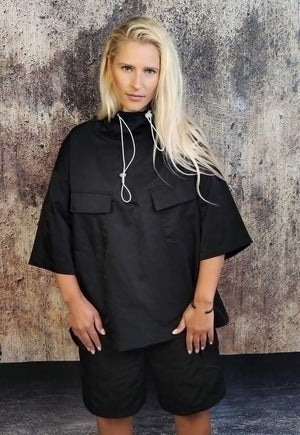 Oversized utility sport set half sleeve hoodie shorts set