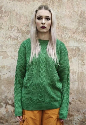 Cable knitwear sweater fluorescent knitwear jumper in green