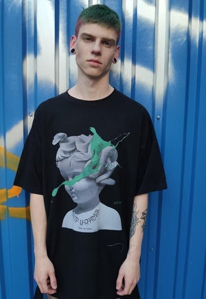 Snake print tee paint splash raver t-shirt angel top black