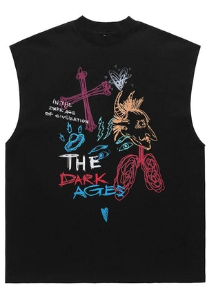 Graffiti print tank top surfer vest retro sleeveless t-shirt