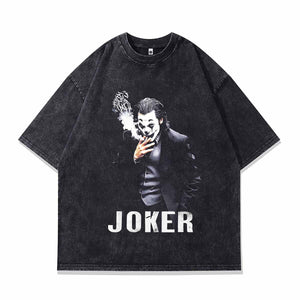 Joker vintage t-shirt clown cartoon tee creepy top in acid grey