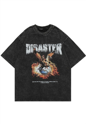 Hell t-shirt disaster slogan tee vintage poster top in grey