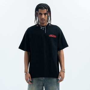 Retro movie t-shirt old cartoon top pistol print tee hip-hop jumper in Black