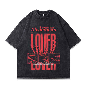 Lover t-shirt alchemist slogan tee creepy grunge top in vintage grey