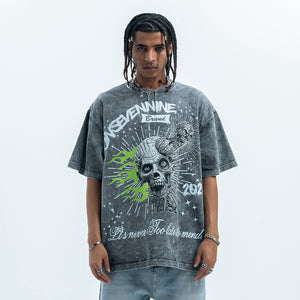 Flame t-shirt skeleton print tee grunge monster top skull jumper in Grey