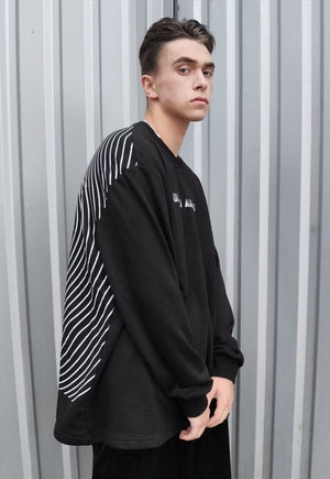 Stripe print sweatshirt rude slogan grunge thin top in black