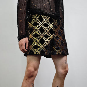 Glitter shorts black gold going out shiny embellished cropped trousers detachable handmade short festival trousers luminous hotpants