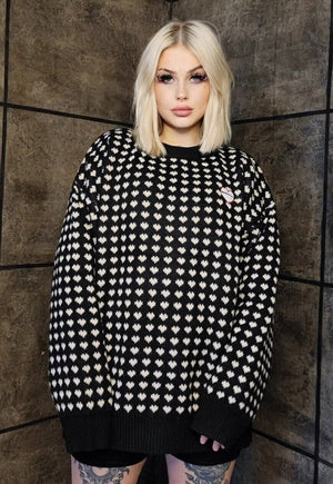 Retro heart sweater vintage pattern jumper 80s top in black
