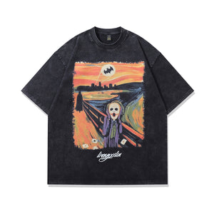 Joker cartoon t-shirt retro clown tee Y2k cartoon top in vintage grey