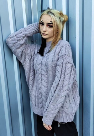 Chunky cable knitwear sweater Y2K jumper faded pink