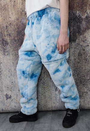 Tie-dye faux fur joggers fleece pants 2 in 1 trouser shorts