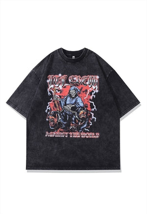 Gothic t-shirt old metalcore tee retro skeleton top in grey