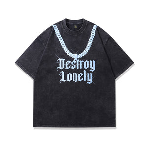 Chain print t-shirt gangster tee Y2k rapper top in vintage grey