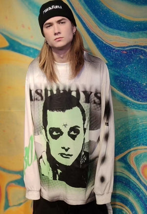 Raver graffiti jumper 90s punk top y2k slogan tee in white