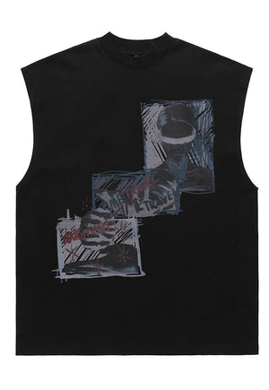 Bondage print sleeveless t-shirt tank top surfer vest vintage wash sample sale 3 for 2