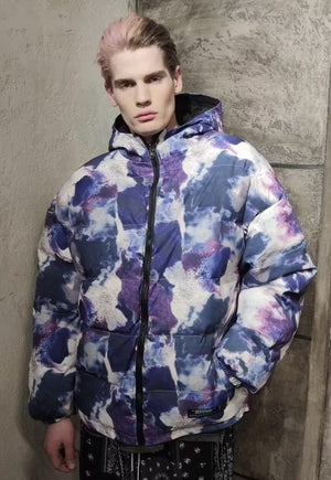 Reversible tiedye bomber grunge rainbow puffer jacket purple