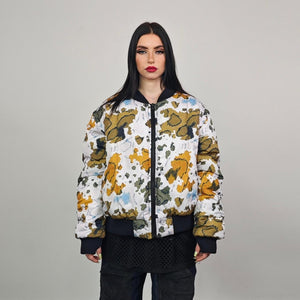 Leaves print bomber forest pattern jacket camo reversible military college varsity detachable sleeves handmade army grunge rocker coat green
