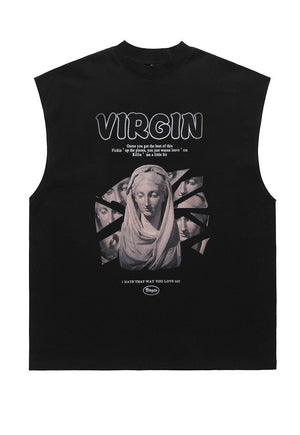 Virgin slogan sleeveless t-shirt tank top surfer vest vintage wash sample sale 3 for 2
