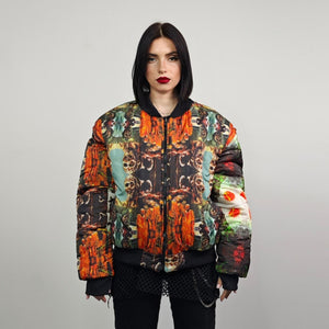 Zombie print bomber horror fan jacket creepy reversible college varsity detachable sleeves handmade tartan grunge punk coat