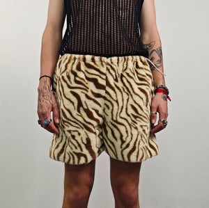 Tiger pattern shorts brown beige animal print pants party hotpants zebra fleece handmade cropped trousers geometric joggers festival set