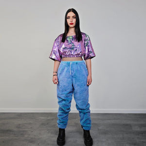 Chameleon faux fur jacket blue luminous fleece color changing bomber psychedelic pullover detachable sleeves handmade rave festival overcoat