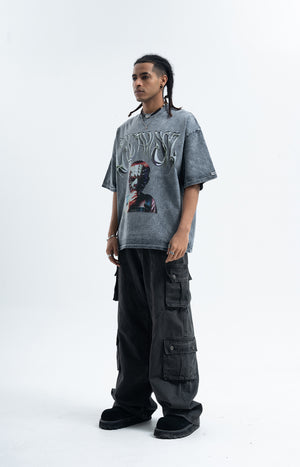 Creepy mask t-shirt scary movie top horror tee retro jumper in grey