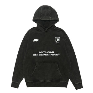 Anti war hoodie vintage wash peace jumper retro grunge top in acid grey