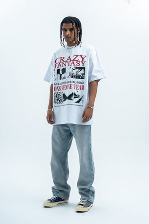 Punk t-shirt psychedelic top graffiti tee retro photography jumper in white